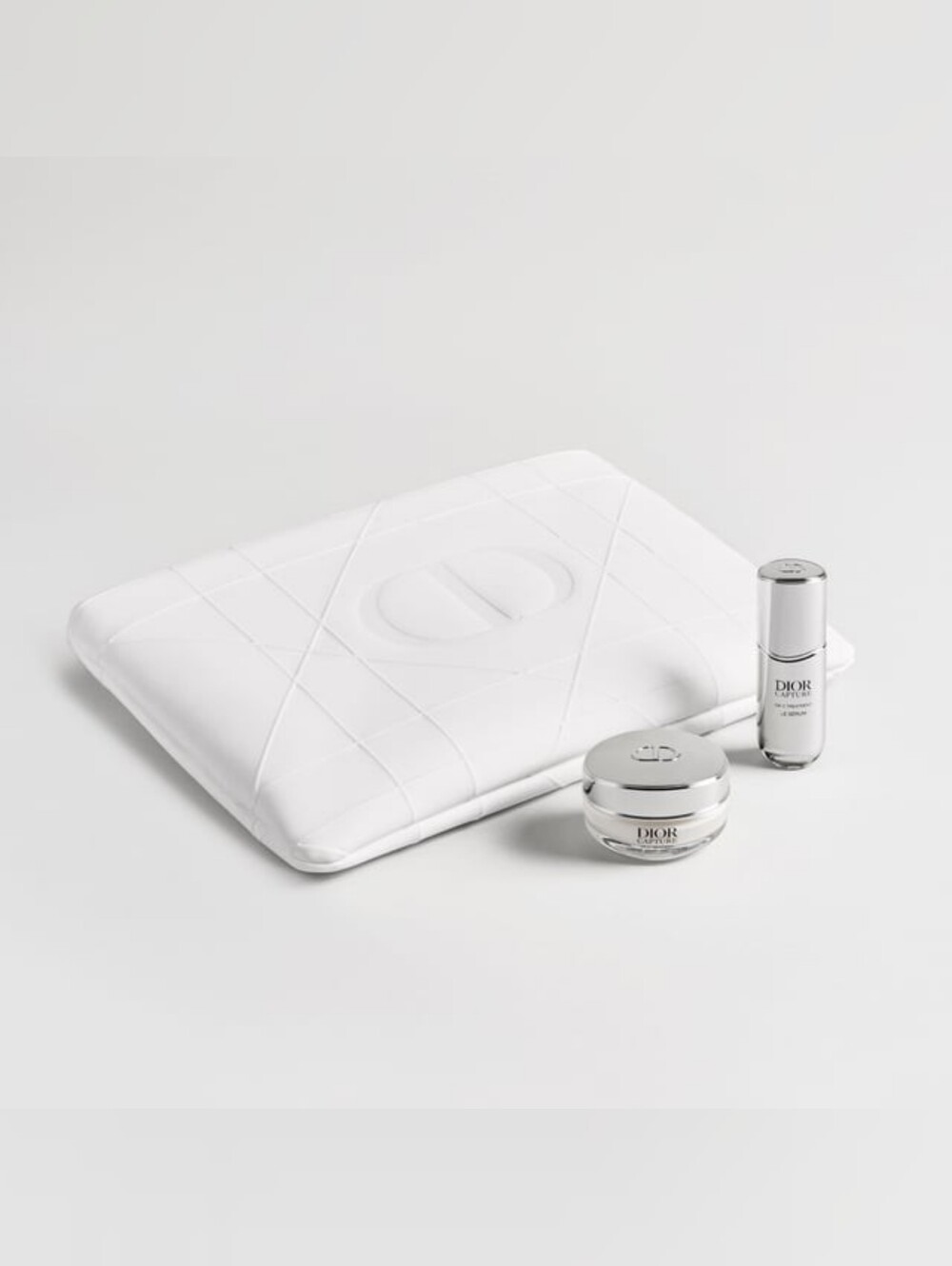 Dior White and Silver Skincare Trio with Quilted Pouch